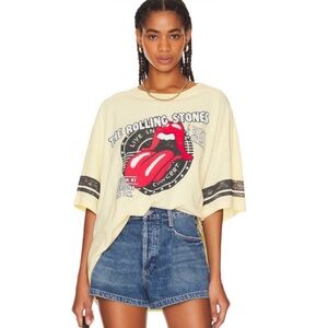 Daydreamer Rolling Stones Concert Stamp Tee in Yellow Fizz One size